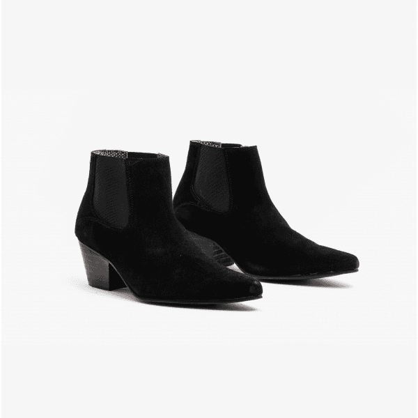 McCARTNEY Mens Suede Winklepicker Cuban Heel Boots Black