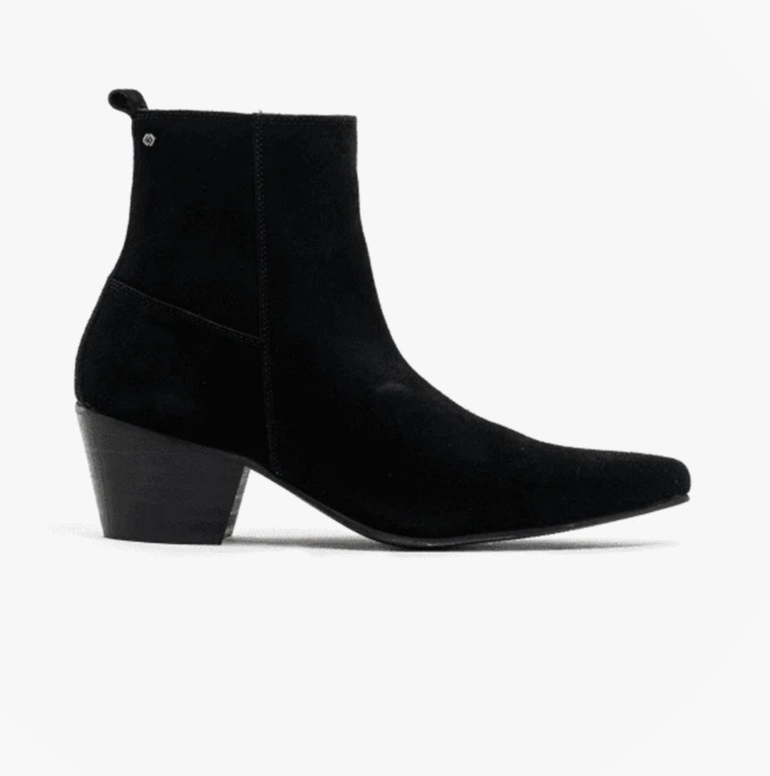 LENNON Mens Suede Winklepicker Cuban Heel Boots Black