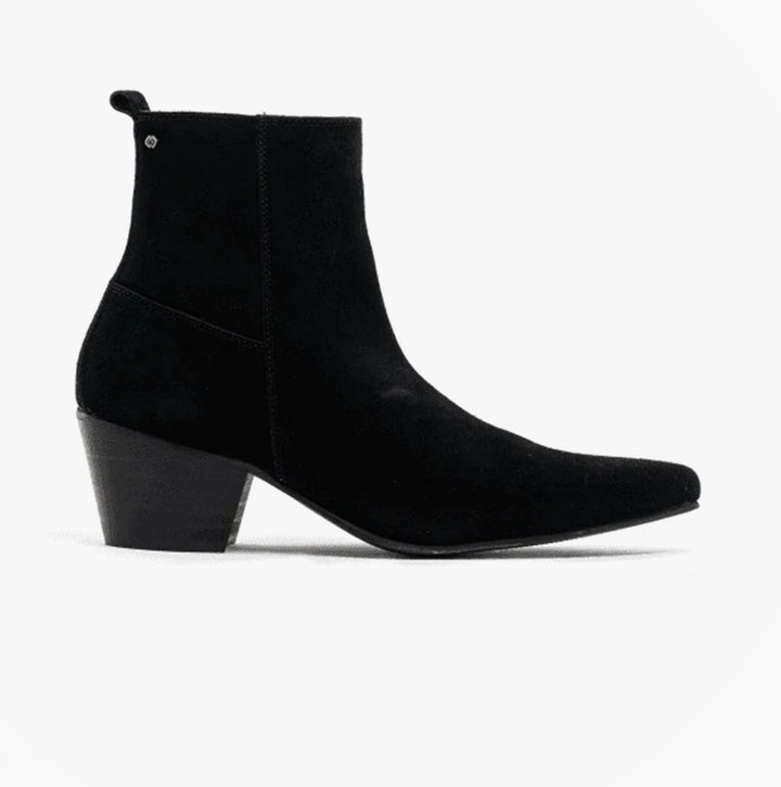 LENNON Mens Suede Winklepicker Cuban Heel Boots Black