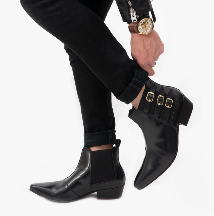 Club Cubano LORENZO Mens Leather Cuban Heel Boots Black