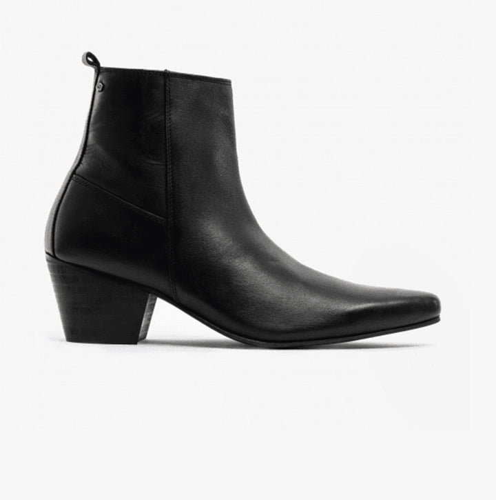 Club Cubano LENNON Mens Leather Winklepicker Cuban Heel Boots Black