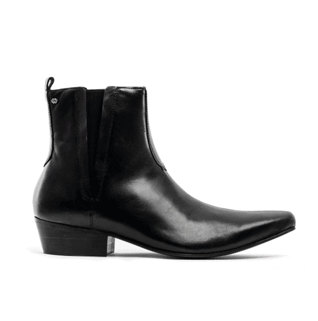 Club Cubano BRUNO Mens Leather Cuban Heel Pointed Boots Black