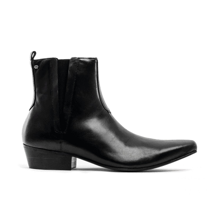 Club Cubano BRUNO Mens Leather Cuban Heel Pointed Boots Black