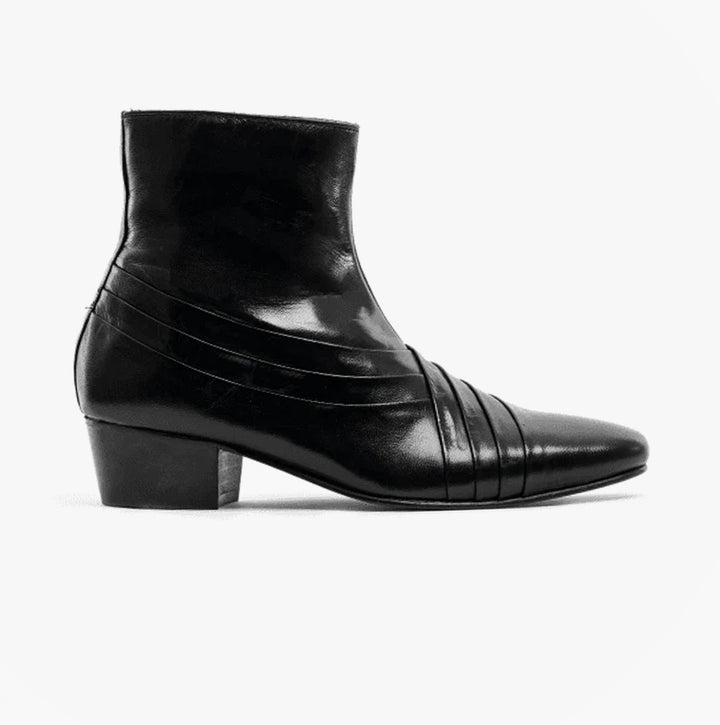 Club Cubano SALVATORE Mens Leather Cuban Heel Boots Black