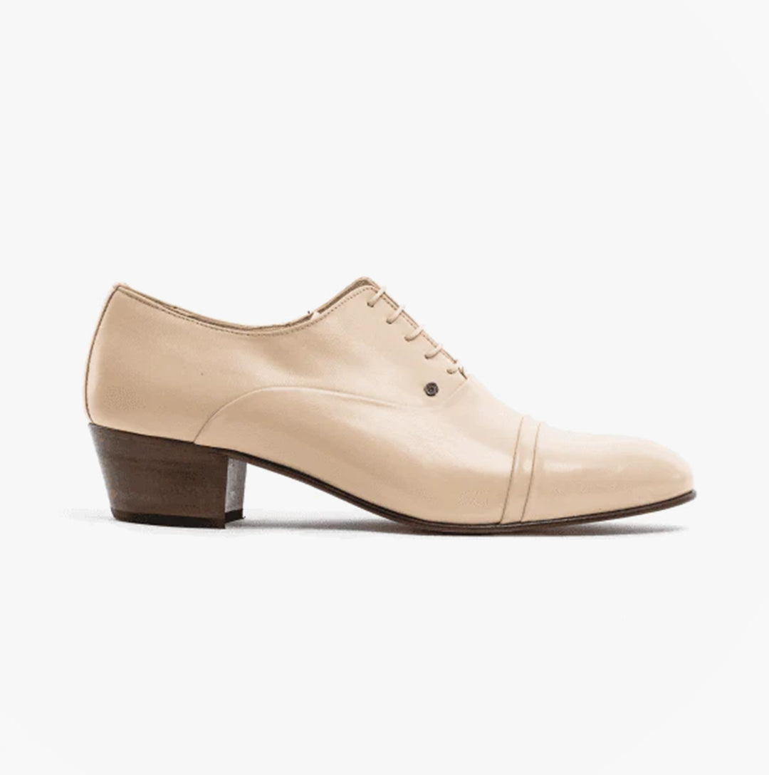 Club Cubano CORDOBA Mens Soft Leather Lace Up Cuban Heel Oxford Shoes Ivory