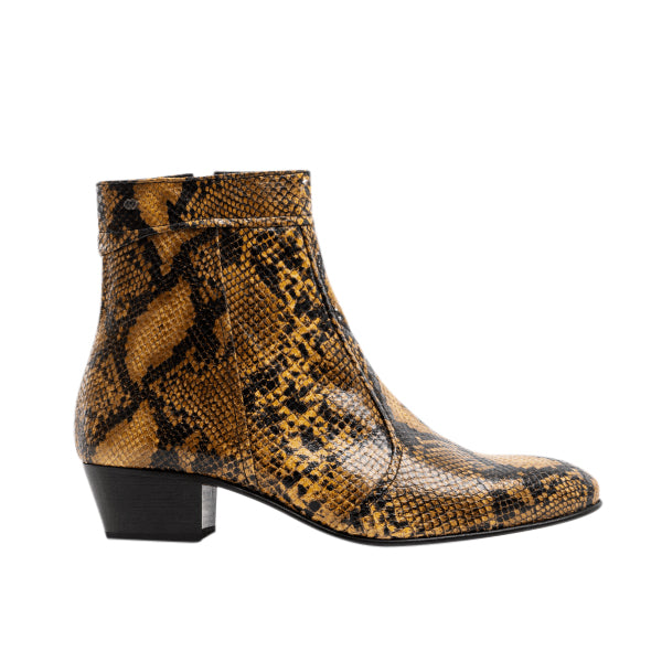 Club Cubano EMMANUEL Mens Snakeprint Leather Cuban Heel Boots Amarillo