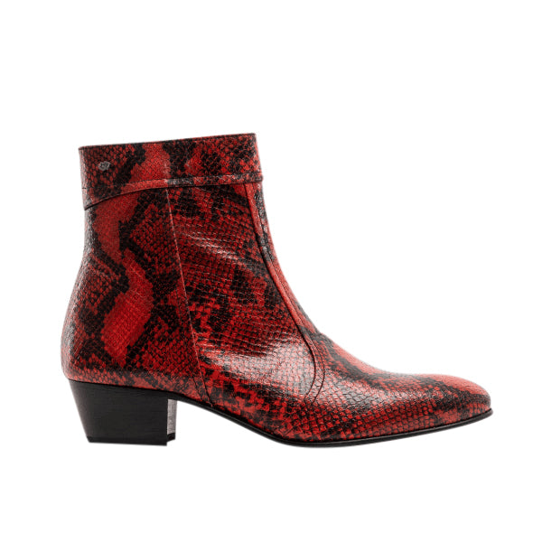 Club Cubano EMMANUEL Mens Snakeprint Leather Cuban Heel Boots Fuego