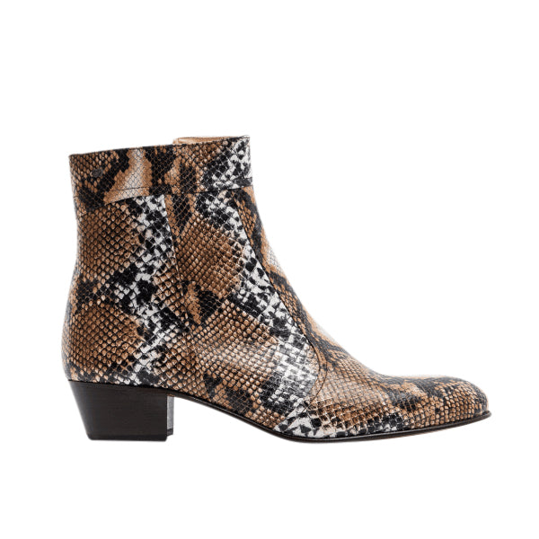 Club Cubano EMMANUEL Mens Snakeprint Leather Cuban Heel Boots Hielo