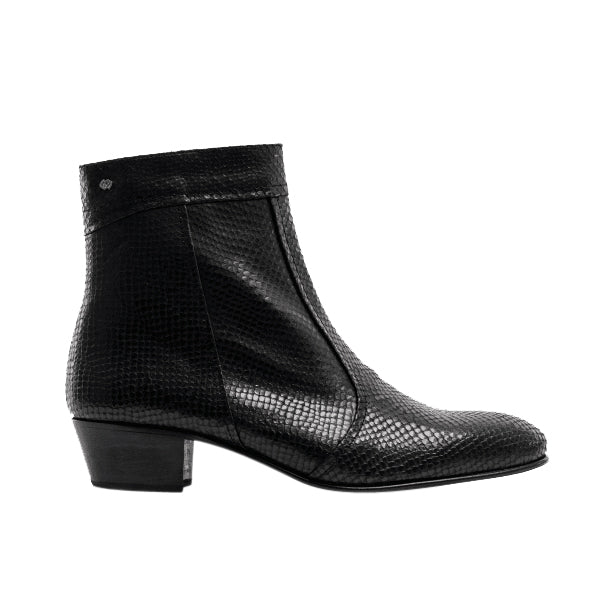 Club Cubano EMMANUEL Mens Snakeprint Leather Cuban Heel Boots Black