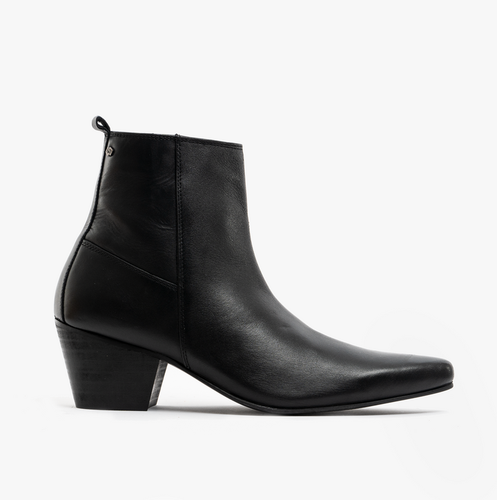 Club Cubano LENNON Mens Leather Winklepicker Cuban Heel Boots Black