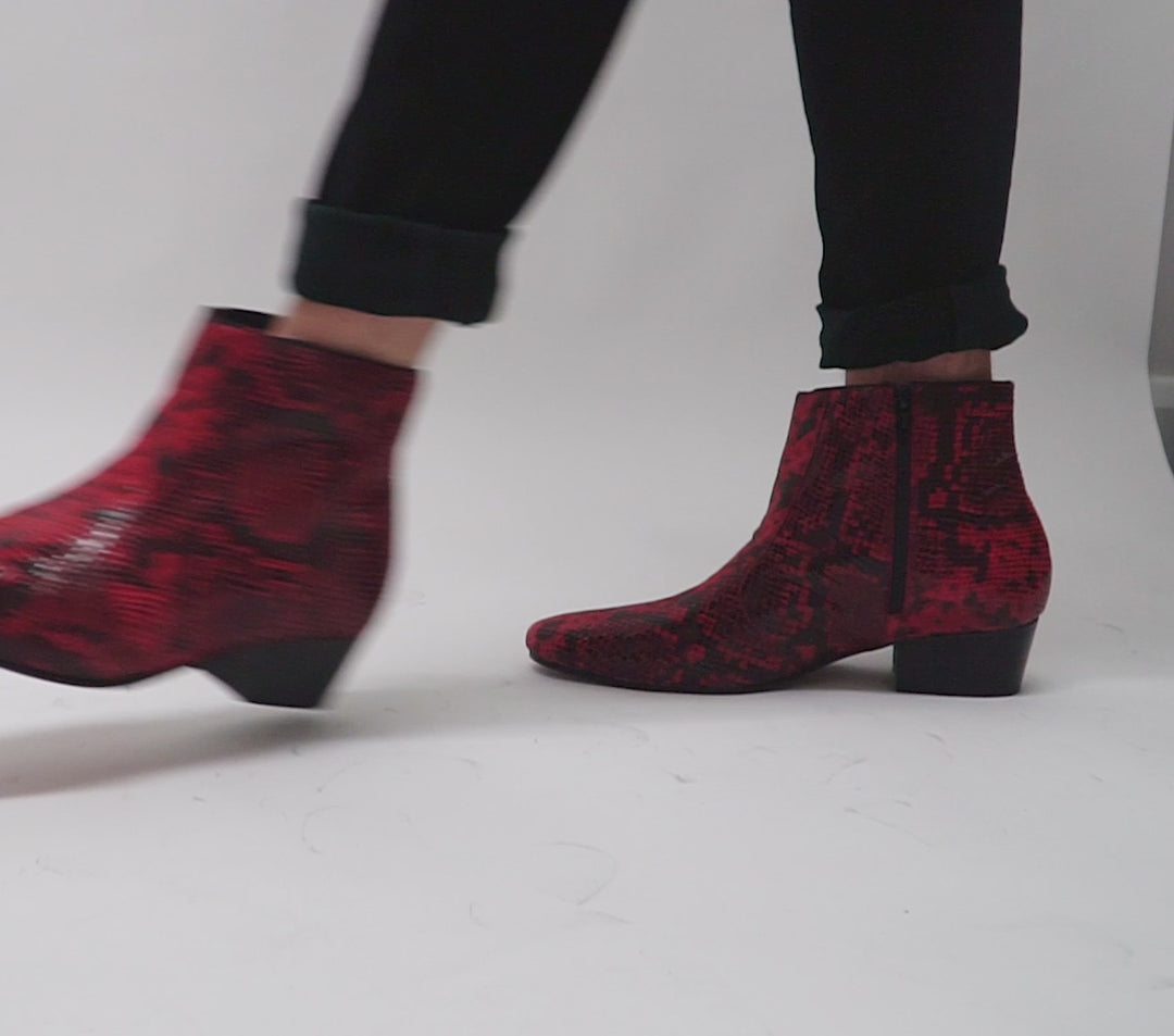 Club Cubano ROMARIO Mens Leather Cuban Heel Boots Python Red